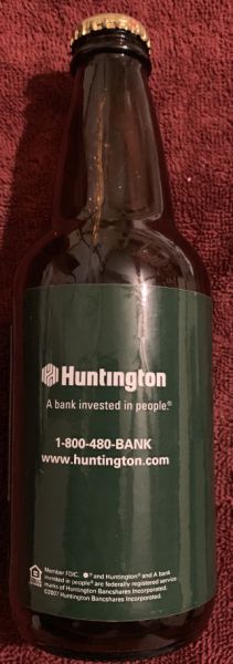 Huntington Bank root beer bottle side